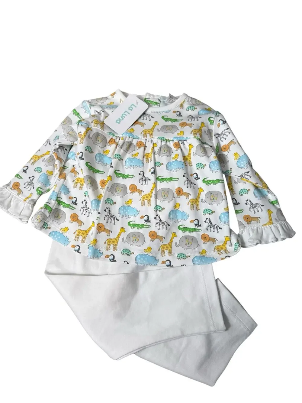 NWT La Luna 12 Month Zoo Animals Peruvian Pima Cotton 2 Piece Outfit Girls